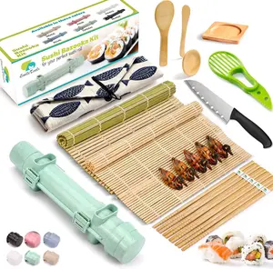 22-in-1 Sushi Making Kit - Durable Bamboo & BPA Free Plastic Tools for Beginners - Includes 2 Bamboo Mats, Sushi Bazooka, Avocado Slicer, Sushi Knife, Chopsticks, Dipping Plate, Sauce Dish, Rice Paddle, Spreader, User Guide, Gift Box - Eco Friendly