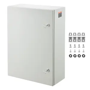 【DealsForYouDays】VEVOR Metal Electrical Enclosure Box, 27.6x19.7x9.8in Cold Rolled Steel Wall-Mounted Outdoor IP66 Waterproof Box, 43.6 lbs, with Hinges, Lock, Pre-Drilled Cable Entry Holes, Detachable Galvanized Mounting Plate, High-Quality Accessories