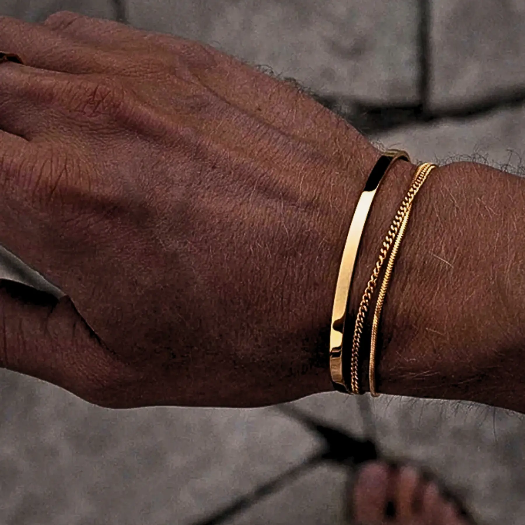 18K Gold Plated Men’s Bracelet Set – Stainless Steel C-Shaped Adjustable Jewelry Gift for Him