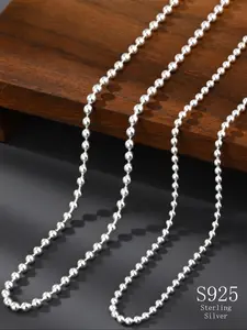 925 Sterling Silver Round Bead Necklace, Fashion Jewelry Accessories for Women & Men, Trendy All-match & Exquisite Jewelry for Birthday Gift, Necklace Chain