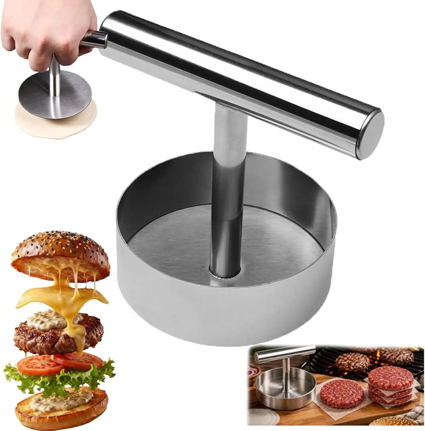 Stainless Steel Burger Press, 1Pc Non-Stick Burger Patty Maker Mold, Heavy Duty Meat Smasher, Multifunctional Kitchen Tool for Homemade & Commercial Round Patties