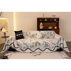 Cotton Sofa Cover for 3-Seater Couches 180x300cm - Machine-Washable Protective Couch Slipcover with Tassels, Cream White Anti-Slip Durable Fabric