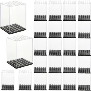 24 Pcs Minifigure Display Case, Acrylic Small Action Figure Toys Storage Case, 2.7”×1.9”×1.9” Stackable Building Block Display Case for Minifigure, Action Figures