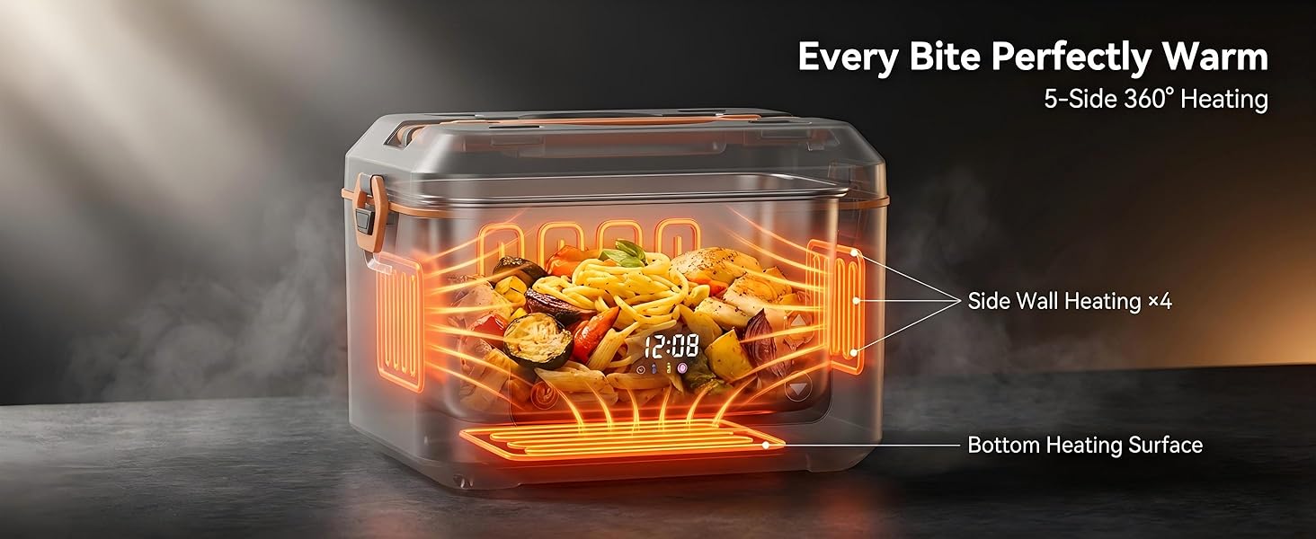 RUDAP Cordless Electric Lunch Box, 24000mAh Rechargeable 1.2L Portable Food Warmer with 5 Heating Modes, Auto Temperature Control, Heated Lunch Box – Perfect for Truck, Office, or Outdoor Worksite