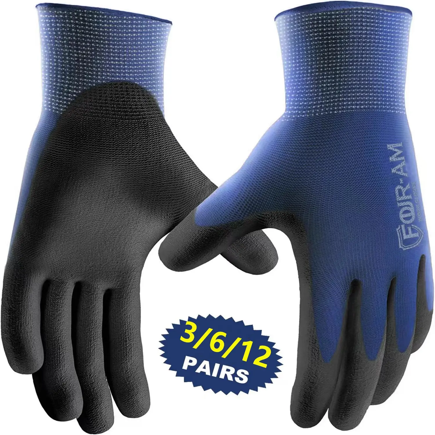 PU Coated Work Gloves Garden, Palm Coated Gloves, Protective Gear, Lightweight Machine Polyester Blend, Hand Protection, Ideal for Workshops & Errands, Available in 3/6/12 Pairs