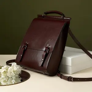 Vintage-Style Genuine Leather Backpack for Women - Retro British College Design, Lightweight & Durable, Perfect for School, Commuting, and Travel, Black, Travel Backpack | Minimalist Backpack | Classic Strap Design