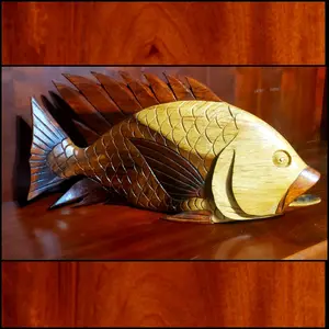 West Indian Cedar Wood Fish Sculpture 20 Inch Handcrafted with Natural Finish and Unique Design