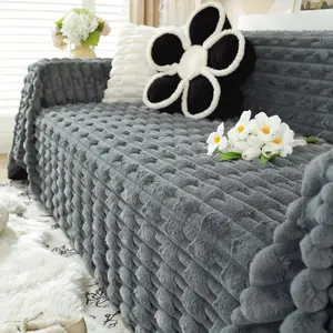 Rabbit Fur Sofa Blanket, Solid Color Thickened Design Couch Cover, Sofa Couch Covers, Pet Friendly Washable Sofa Protector, Seamless Slipcover for 2/3/4 Seater & Sectional Sofas, Soft Sofa Protector