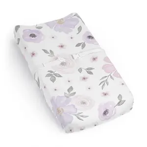 Sweet Jojo Designs Lavender Purple Boho Floral Girl Baby Changing Pad Cover Sheet Infant Newborn Diaper Change Mat Cover Pink Grey Bohemian Farmhouse Shabby Chic Rose Lily Watercolor Flower Elegant