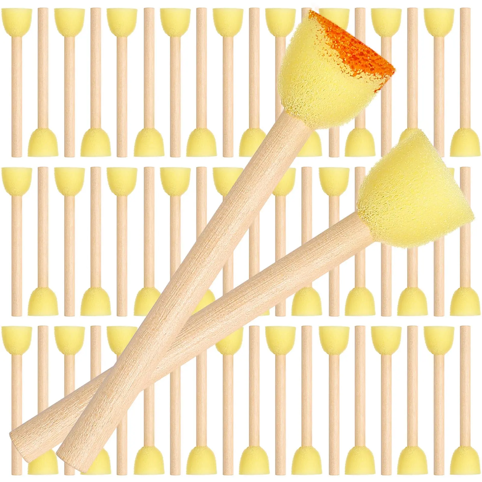 Set of 100 Round Sponge Foam Brush Set, 0.6 Inch Wooden Handle Round Sponge Brushes for Painting, Sponge Foam Brush for DIY Painting Crafts