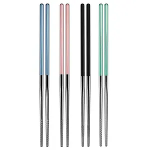 4 Pairs Silver-Tip Stainless Steel Chopsticks, Non-Slip & Mold-Resistant Heat-Resistant Colorful Metal Chopsticks