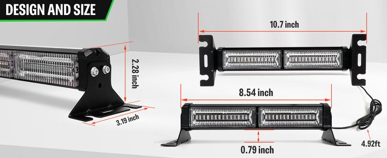 DIBMS 40 LED Stroboscopic indicator Light Bar, Front/rear windshield visor lights, Dash Safety Warning for Construction, Tow, Plow Trucks (Amber White) Car Accessories Green Emergency Rooftop Strobe Lights Bar car lights