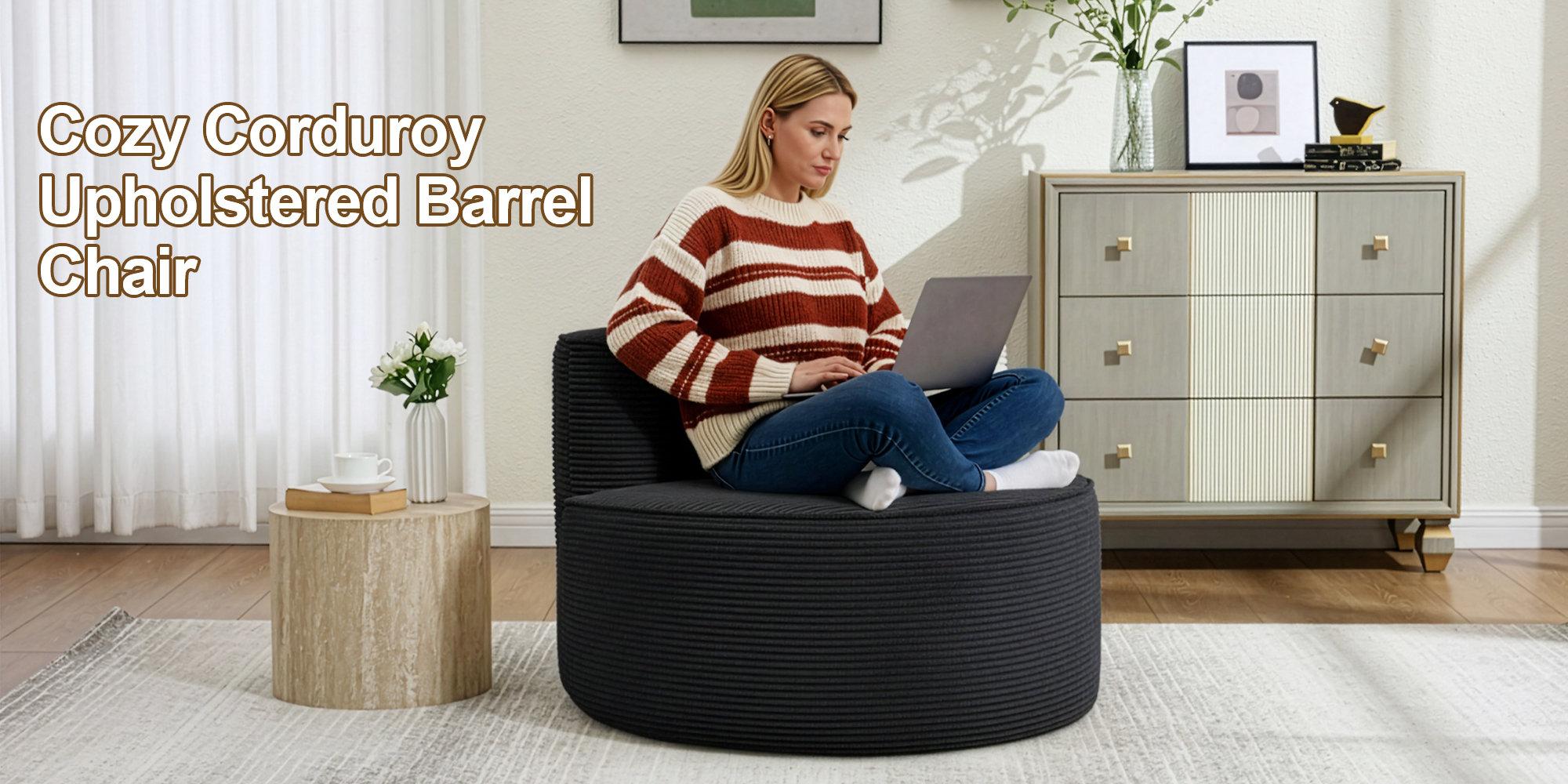 Brigitte 35.4" Corduroy Barrel Chair Round Lounge Chair for Ultimate Relaxation Soft Plush Design Ideal for Family Time and Memorable Moments