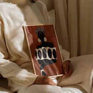 Unframed African American Black Woman Silhouette Wall Art Print - Artistic Vintage Abstract Photo Paper Artwork, Modern Minimalist Afrocentric Home Decor, Hand Tape Multi-Size Set for Room