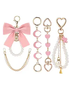 5-Pack Cute Pearl Bow Keychains, Fashion Bag Charms, Portable Key Rings, Fashionable Alloy Keychain