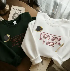 Embroidery You Die I Die Sweatshirt, Vintage Strang.er Thin.gs Movie Inspired Shirt, 1983 Retro Horror Aesthetic, Hawkins Style Embroidered Crewneck