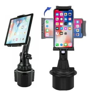 Cup Holder Car Tablet Mount for Truck, 360° Adjustable Arm Stand Holder for iPad Pro 12.9/11/10.5/9.7/Air/Mini 6/5/4, Samsung Galaxy Tab/Z Fold 4/3, iPhone 15/14/Pro, 4.7-12.9" Tab &Phone