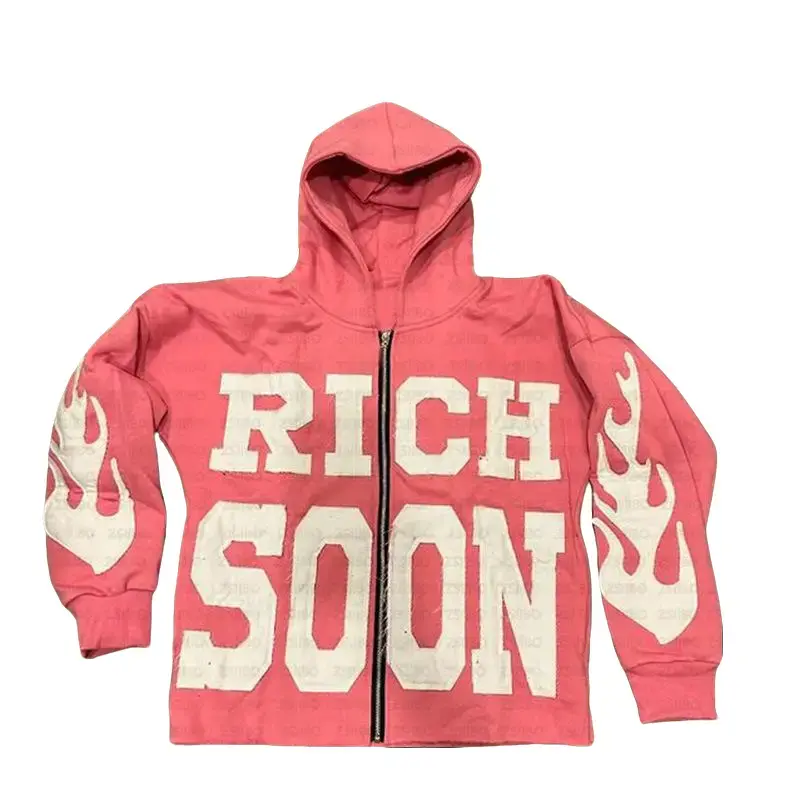 Oversized Zip Up Hoodie Sweatshirt with Embroidered Letter Patch, Y2K Streetwear Graphic Hoodie, Casual Hip Hop Jacket for Men Women