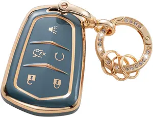 For Cadillac Key Fob Cover, Car Key Case Shell Protector for Cadillac Escalade CTS SRX XT5 ATS STS CT6 5-Buttons Remote Start, Blue