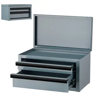 Mini Metal ToolBox, Top Tool Chest containing Two Drawers and Top Storage Area with Ball Bearing Slides, PP Feet Pads, Cold Rolled Steel Small Toolbox for Multi-function Storage
