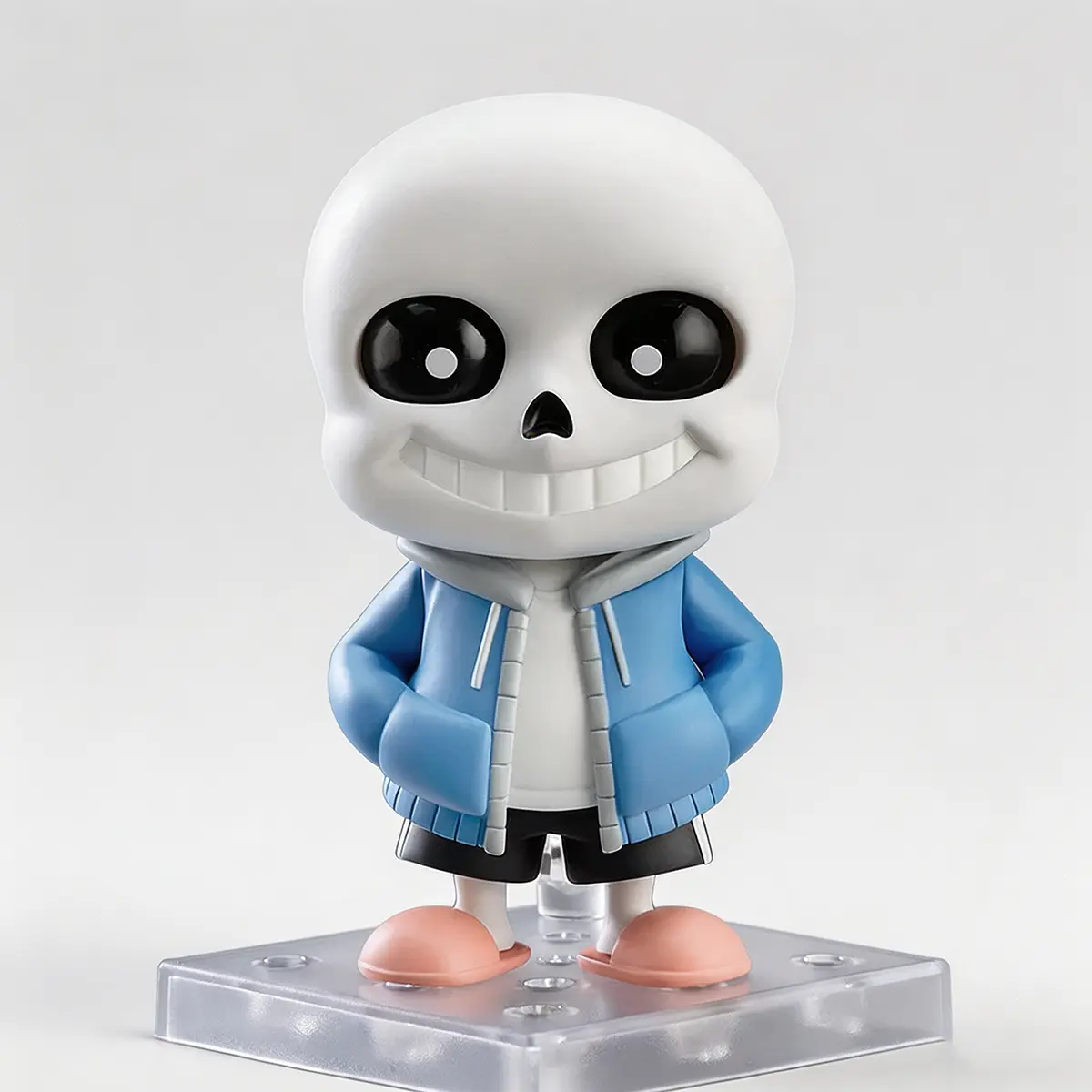 Sans Chibi Game Figure, Undertale Skeleton Movable Action Figurine with Swap Face Plates, Hot Dog & Ketchup Accessories, Boxed PVC Collectible Desktop Display Toy Gift for Indie Game Fans