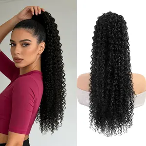 Ponytail Extension Curly Drawstring Ponytail Extension for Black Women Long Kinky Pony Tails Hair Extensions 20 Inch Synthetic Curly Clip in Ponytails Extension natural voluminous look enhances volume hairpiece
