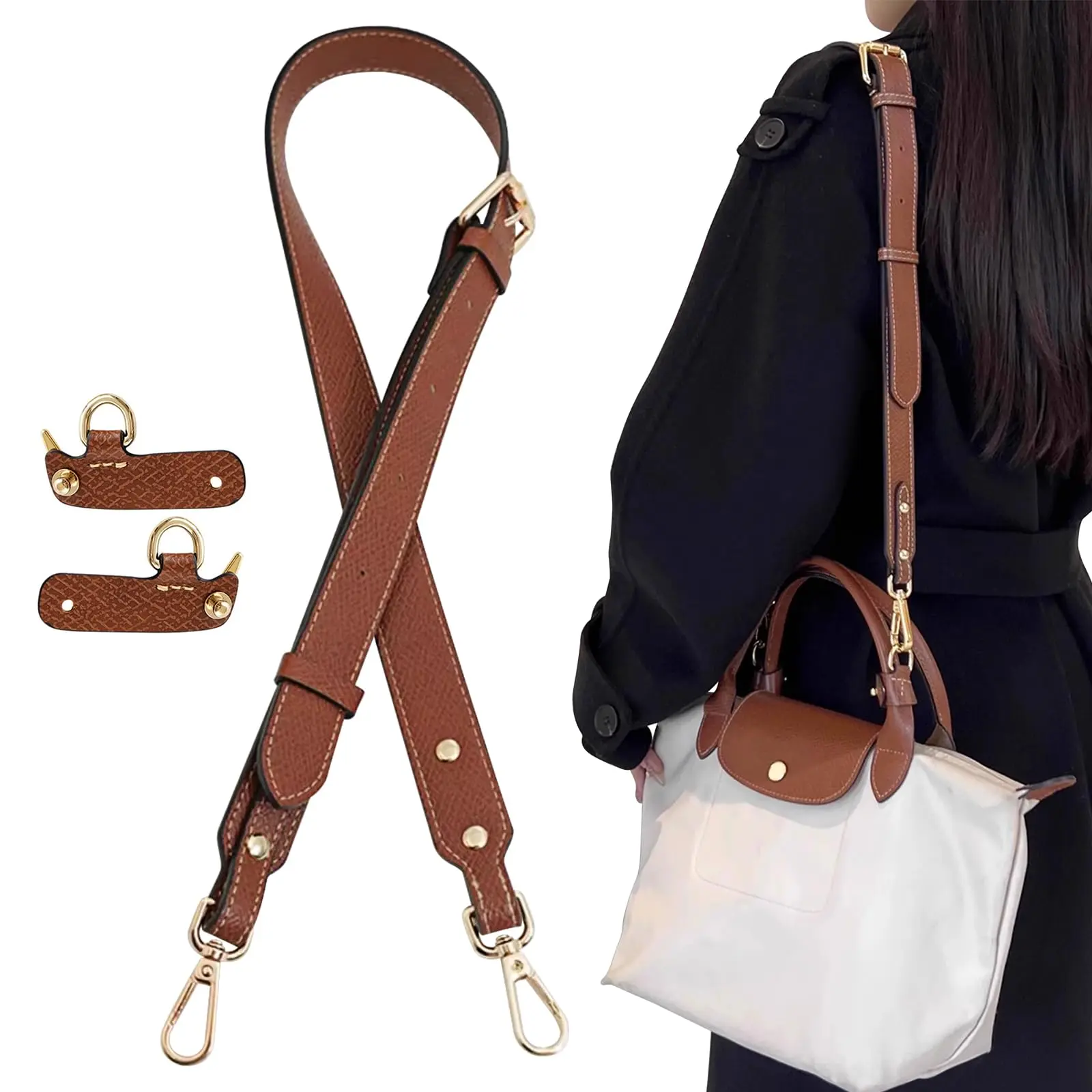 KIYOMIL Leather Bag Strap Replacement - Casual Adjustable, Detachable Crossbody Shoulder Straps for Small/Medium/Large Pouches, No-Damage Conversion Kit Handbag Accessory, Casual Adjustable Strap, Detachable Adjustable Strap