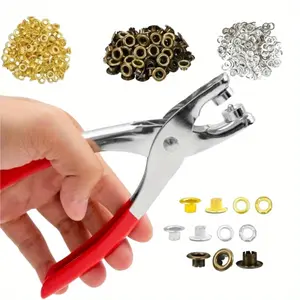 1 Set Grommet Eyelet Pliers Tool Kit Metal Eyelets and Grommets in Gold and Silver Eyelet Kit with Leather Hole Punch Pliers Fashion Accessories