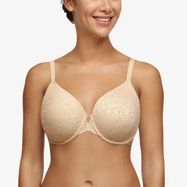 Women's Chantelle Norah Front Closure Lingerie Bra - "J" Hook, Adjustable Flat Straps, Smooth Nylon Fabric, Floral T-Shirt Compatible Design