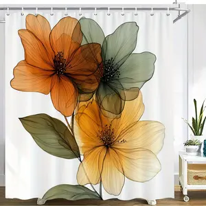 2D layered floral pattern forest shower curtain design, polyester fabric, windows and walls, bathtub, bathroom home decoration shower curtain, seasonal universal shower curtain, bathroom decoration curtain, equipped with 12 hooks