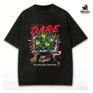 washed cotton, Teenage Mutant Ninja Turtles Classic Retro Pattern T-Shirt Winter Clothing Dare Say No To Drugs Turtles Design Gift for Fans Women and Men