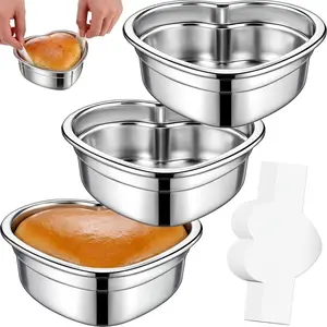 3 count Heart Shaped Cake Pans, 8.5 Inch Heart Shaped Cake Pan with 150  Paper, Stainless Steel Nonstick Baking Pans for Mother's Day Birthday Wedding Kitchen Baking Supplies