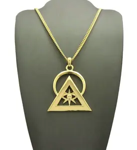 Gold Plated Pyramid Odd Eye Pendant & 18" 20" 24" 30" Cuban Hip Hop Style Fashion Necklace Jewelry