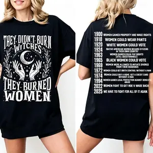 They Burned Women Not Witches Graphic T-Shirt, Feminist Witch Women Rights Tee, Casual Short Sleeve Top for Women