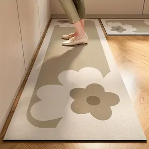 1pc Nordic Style Kitchen Mat - Modern Floral Design, Rubber Backed, Easy to Clean Rectangular Floor Rug for Home Decor