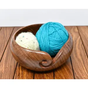 Handmade Large Wooden Yarn Bowl with Holes Crochet  Ball Holder Elegant Design Decorative Knitting Bowl Storage Crocheting Accessories Gifts