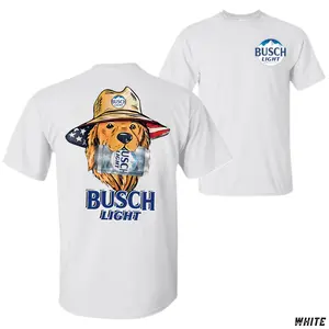Busch Light Dog T-Shirt – Features Funny Dog Wearing Hat With Busch Light Can Graphic On Back, Small Busch Light Logo On Chest, Unisex Beer Lifestyle Tee, Outdoor Casual Apparel, Gift For Beer Lovers, Cotton, Menswear, Tops, Streetwear