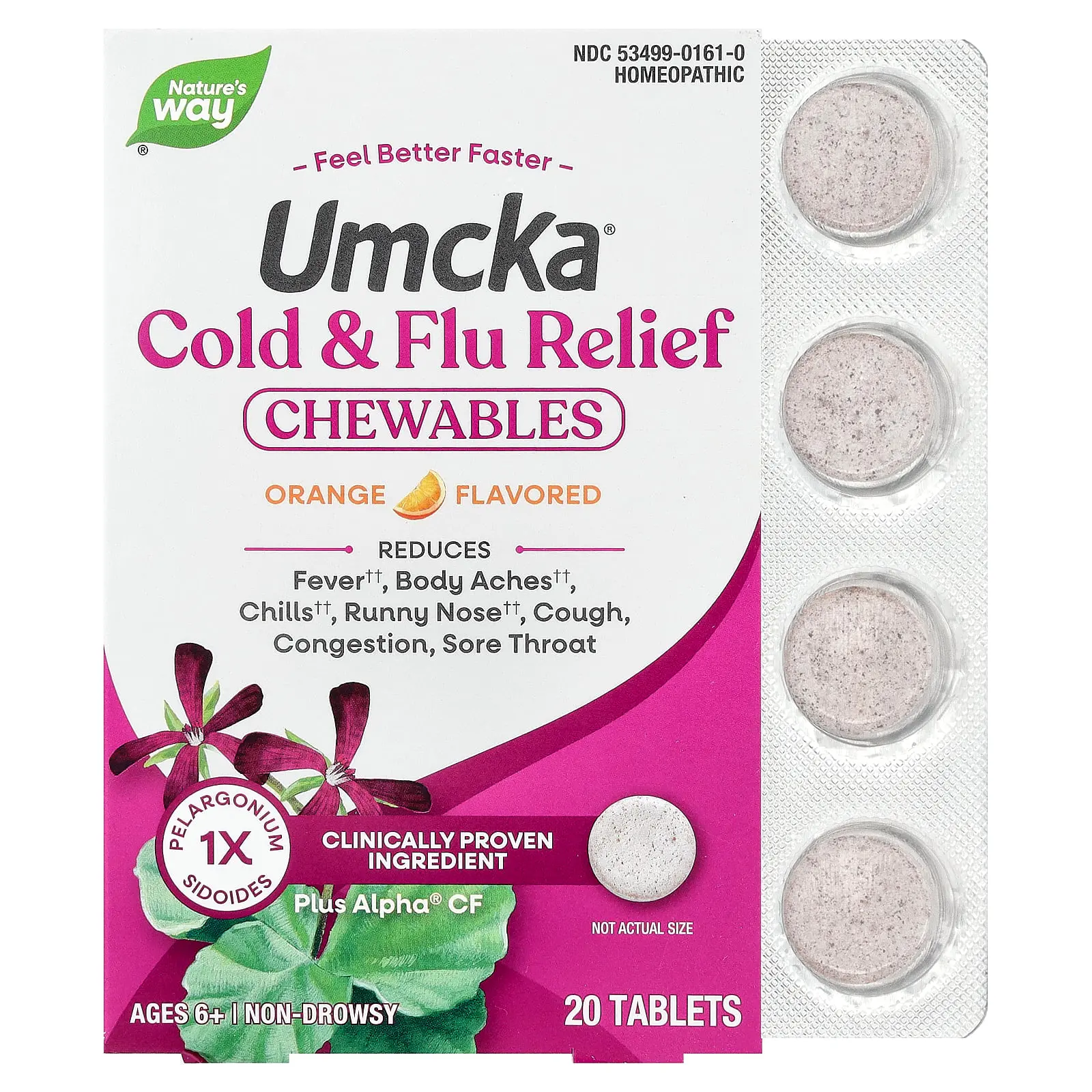 Nature's Way Umcka®, Cold & Flu Relief Chewables, Ages 6+, Orange, 20 Tablets | HSA/FSA Eligible