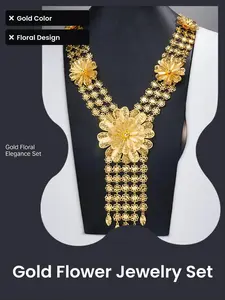 Elegant Wedding Jewelry Set, Boho Style Necklace and Earrings, All over Print, Copper Chain, Perfect for Dubai Court Fashion