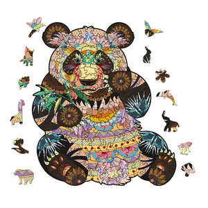 Wooden Puzzles for Adults & Kids – 200-Piece Panda Jigsaw Puzzle, Unique Animal Shape, Best Gift for Family & Friends (10.3” x 11.6”)