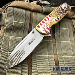 8.75" HUNTING CAMPING POCKET KNIFE WE THE PEOPLE US FLAG PATRIOT KNIFE