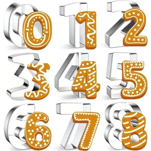 9PCS 3Inches Number Cookie Cutters Set, Stainless Steel 0-8 (6 Reverses to 9), for Cookie Fondant Dough Baking Birthday Wedding Halloween Christmas Family Gathering
