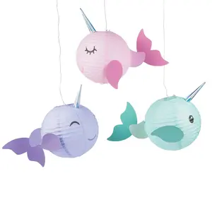 12" Narwhal Party Hanging Paper Lanterns - 3 Pc.