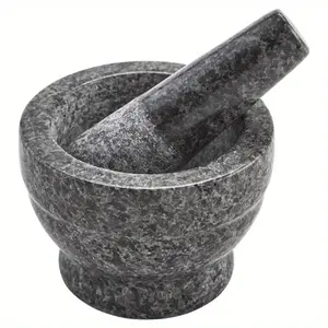 3.75 Inch Polished Granite Mortar & Pestle, Kitchen Tool for Grinding Spices and Crushing Herbs