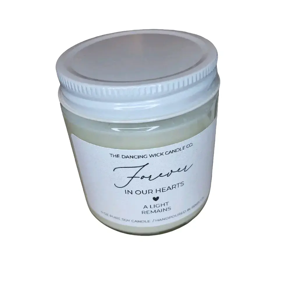 The Dancing Wick Candle Co. 4oz Handmade Scented Soy Wax Candle - Memorial Tribute, Forever In Our Hearts A Light Remains, Lavender Vanilla Aroma Decor for Aromatherapy Essential Oil Benefits