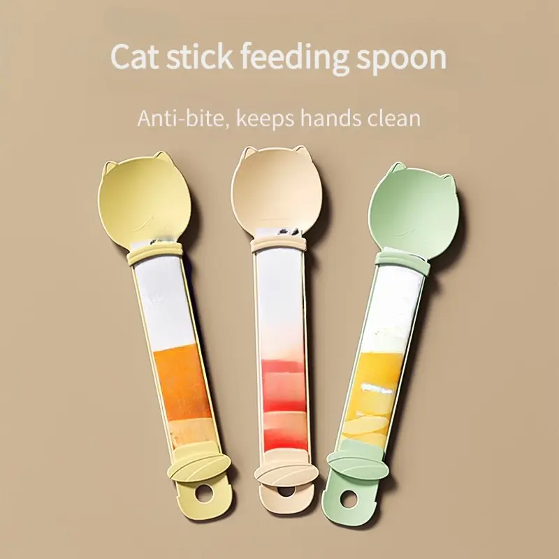 Pet feeder, cat treats, cat food scoop, cat meat puree/liquid treat dispenser