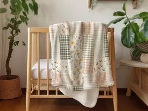Farmhouse Patchwork Baby Blanket, Baby Shower Gift, Shabby Chic Baby Throw, Grandmillenial Nursery Decor, Floral Blanket Baby Girl Gift