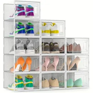 12-Pack Extra Large Shoe Storage Boxes, Transparent Plastic Stackable Organizer, Space-Saving Sports Shoes Rack for Closet, Entryway, Under Bed