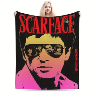 Scarface character print flannel blanket, soft and durable, suitable for bedroom, office or sofa, holiday gift for fans or teenagers, size 50*40 Lightweight Flannel Snacks Throw Blanket