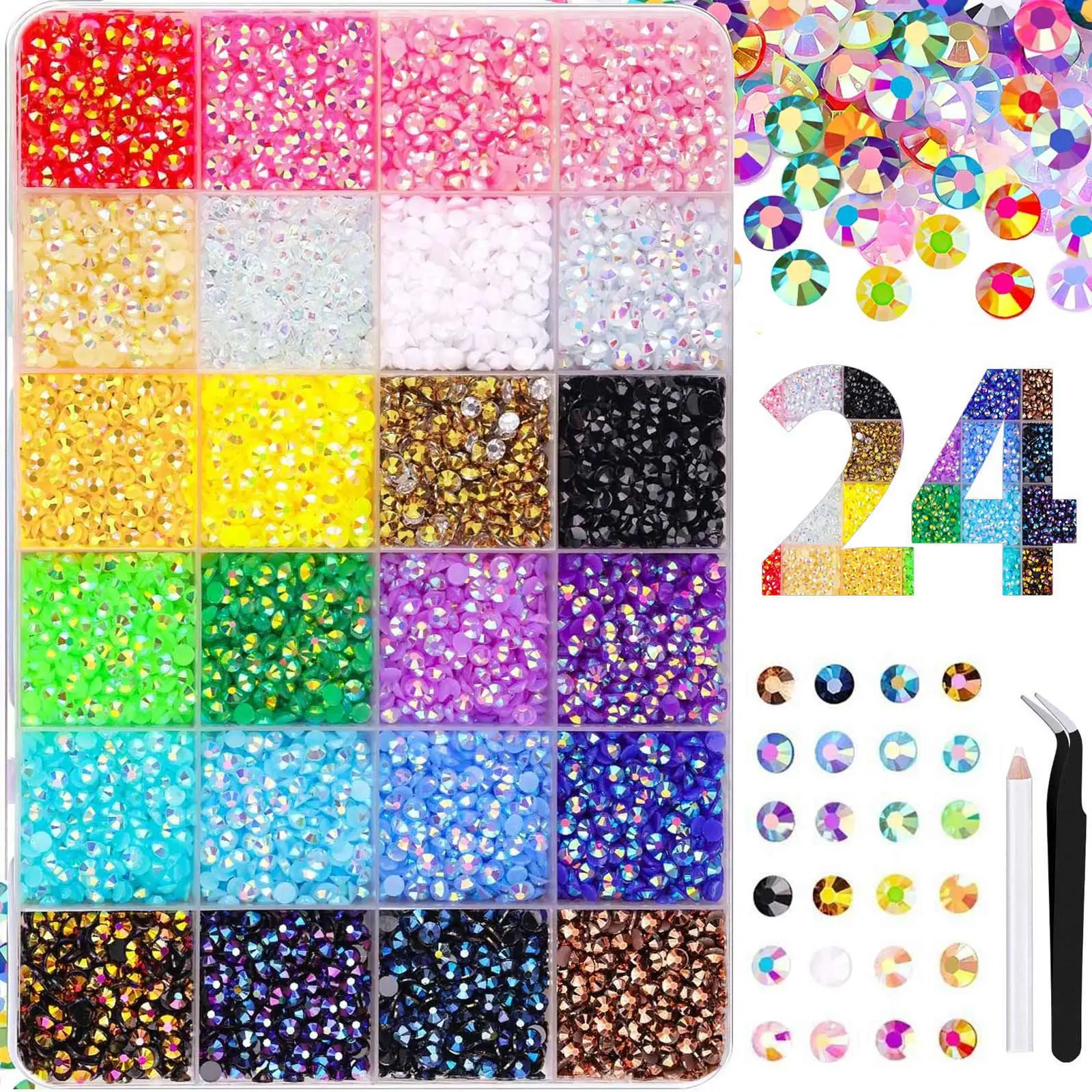 10000Pcs Resin Rhinestones for Crafting with Tweezers, Mixed-Color 3mm Non Hotfix Flatback Gems, Bedazzling Crystal for DIY Crafts Clothing Tumblers Mugs Shoes Fabric Decor Nail Art Makeup, Nail Decoration Supplies